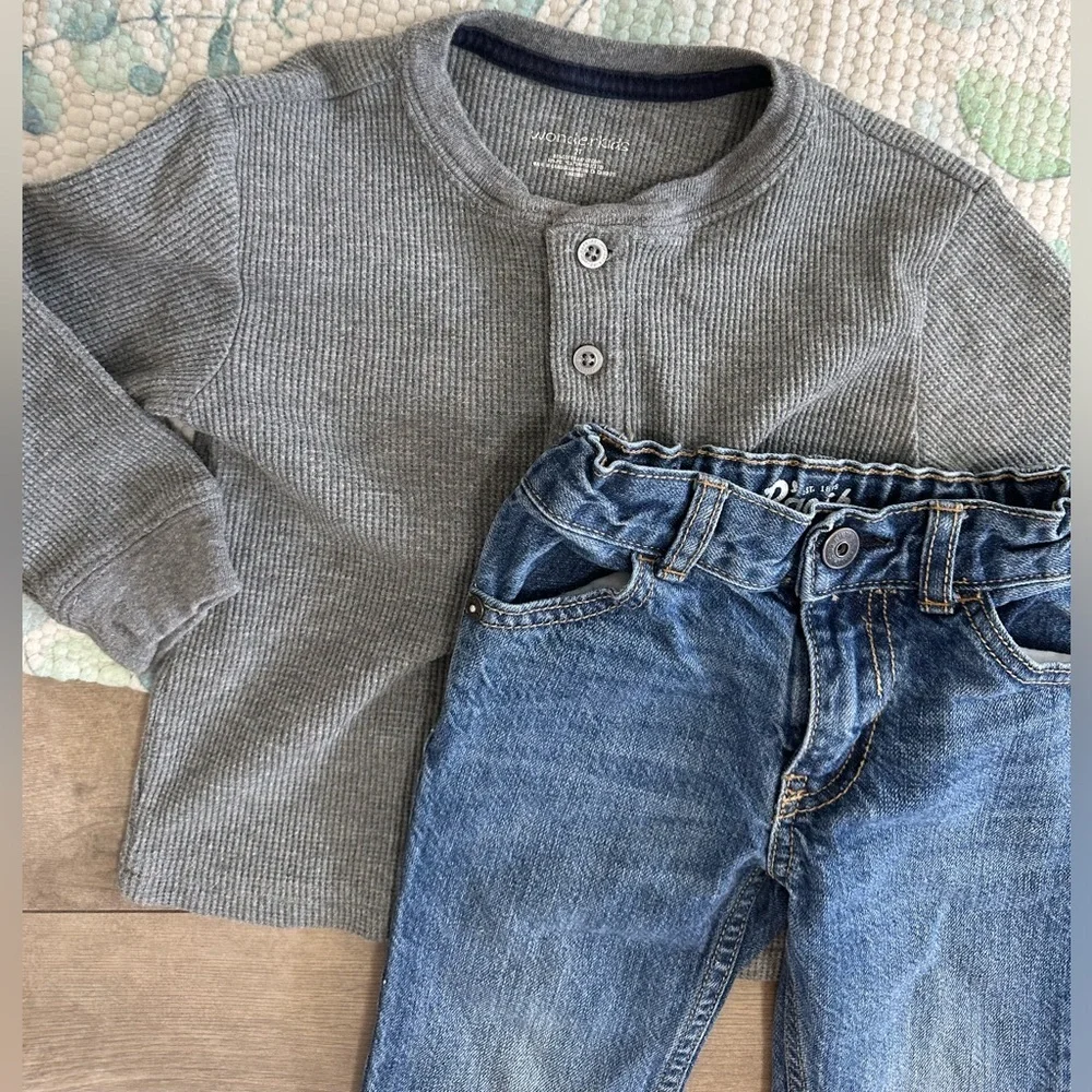 Oshkosh B’Gosh Toddler Boy Straight Jeans & Vintage Wonderkids Henley Shirt Set